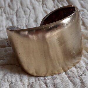 Vintage Mod Gold tone Hinged Cuff Bracelet 1.75” At Widest, 6" long Heavy Metal